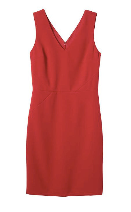 BANANA REPUBLIC Women's red v-neck sleeveless shift dress, 4