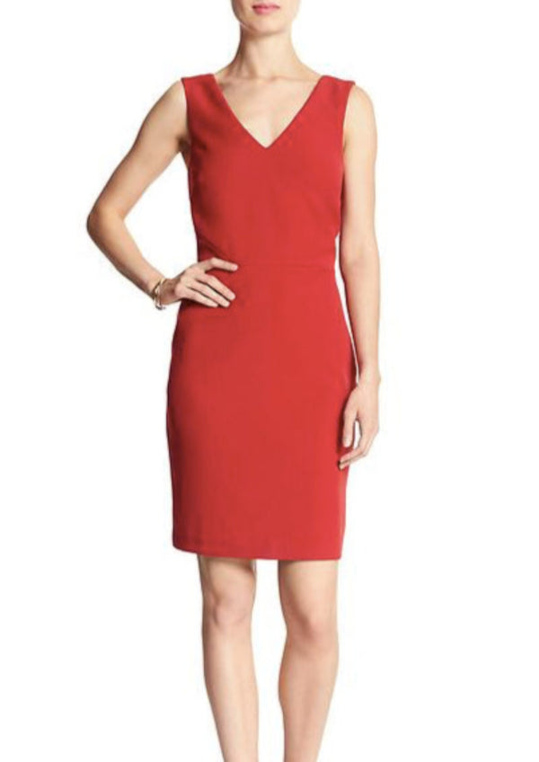 BANANA REPUBLIC Women's red v-neck sleeveless shift dress, 4