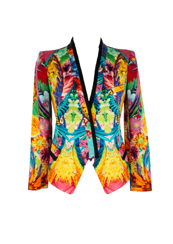 ROBERTO CAVALLI Women's multi-colour bright floral silk blazer, 4