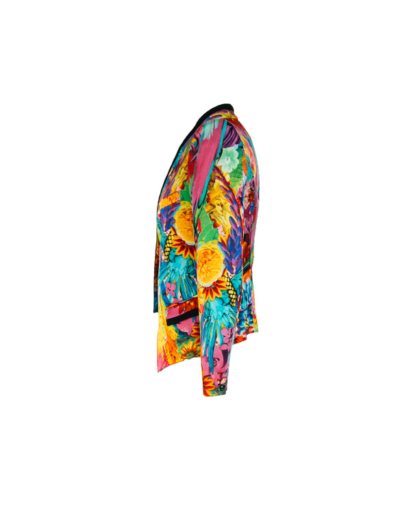 ROBERTO CAVALLI Women's multi-colour bright floral silk blazer, 4