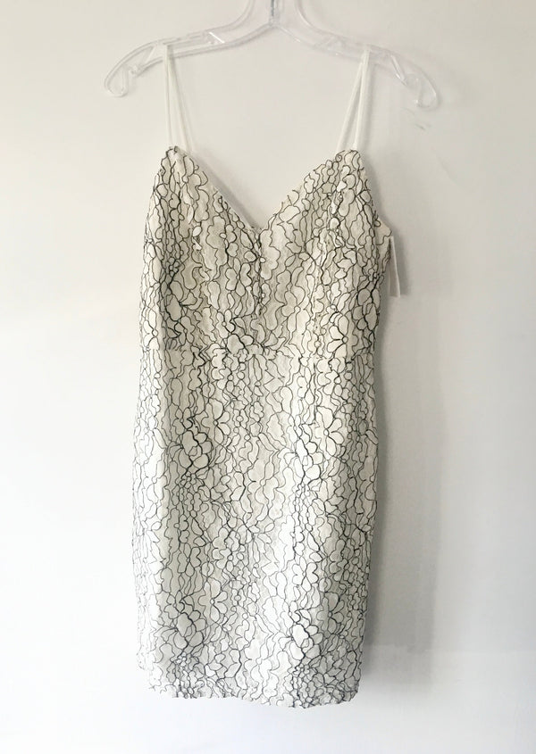 MISGUIDED Women's white shift cotton lace spaghetti strap dress w/ black cording, 12