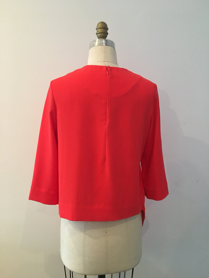 COS Women's bright orange crepe asymmetrical draped front blouse, 4