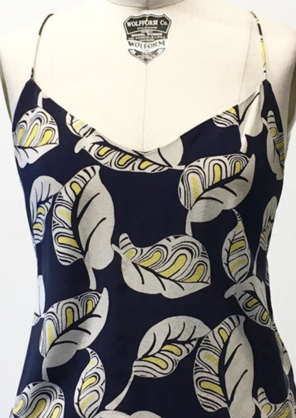 J CREW Women's navy/cream/yellow leaf print silk cami, 6