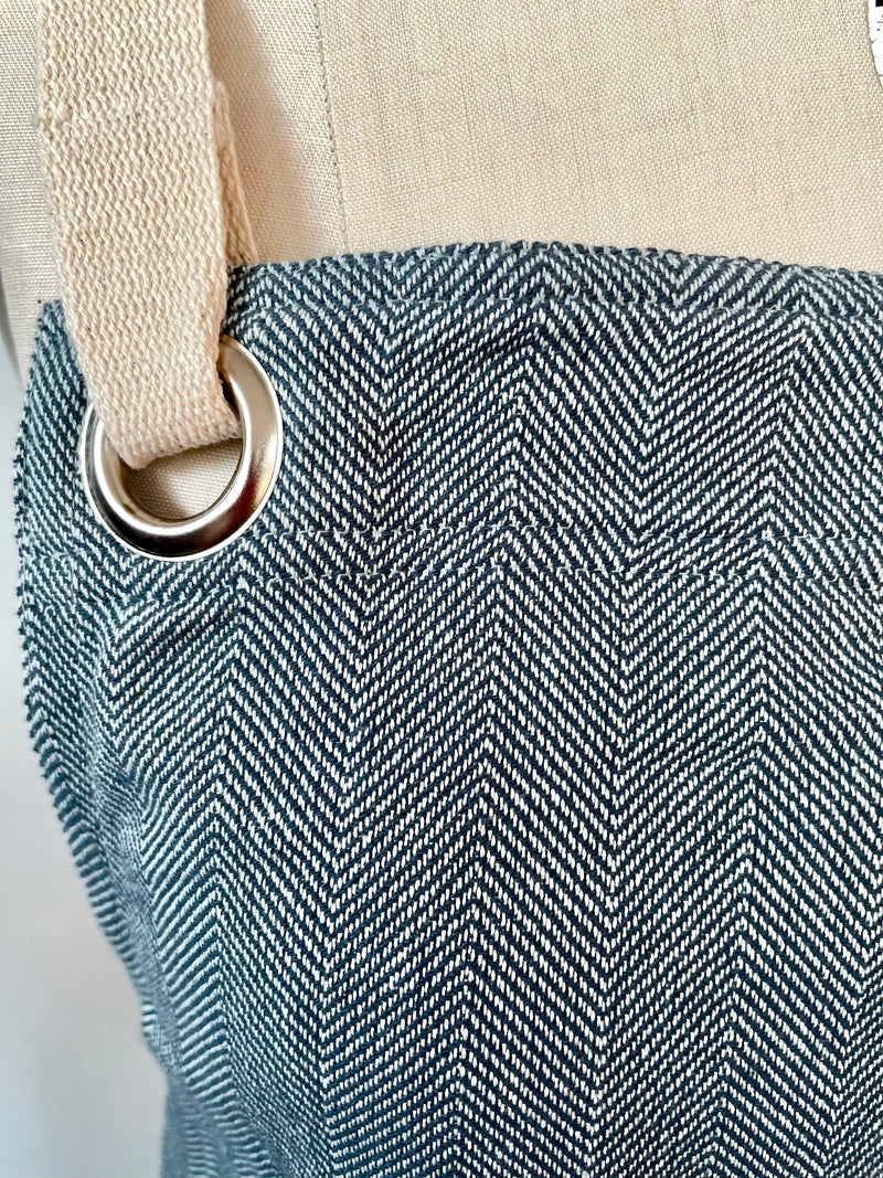 DANICA STUDIO teal herringbone apron, 28" W x 32" L