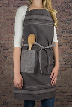DII grey cotton French stripe Chef apron w/ pocket, 33 x 28"