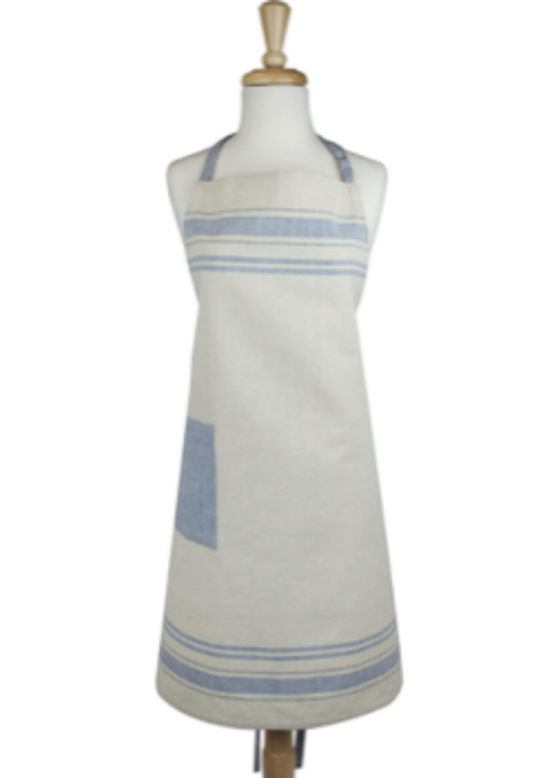DII natural with blue French stripe cotton Chef apron with pocket, 33 x 28"