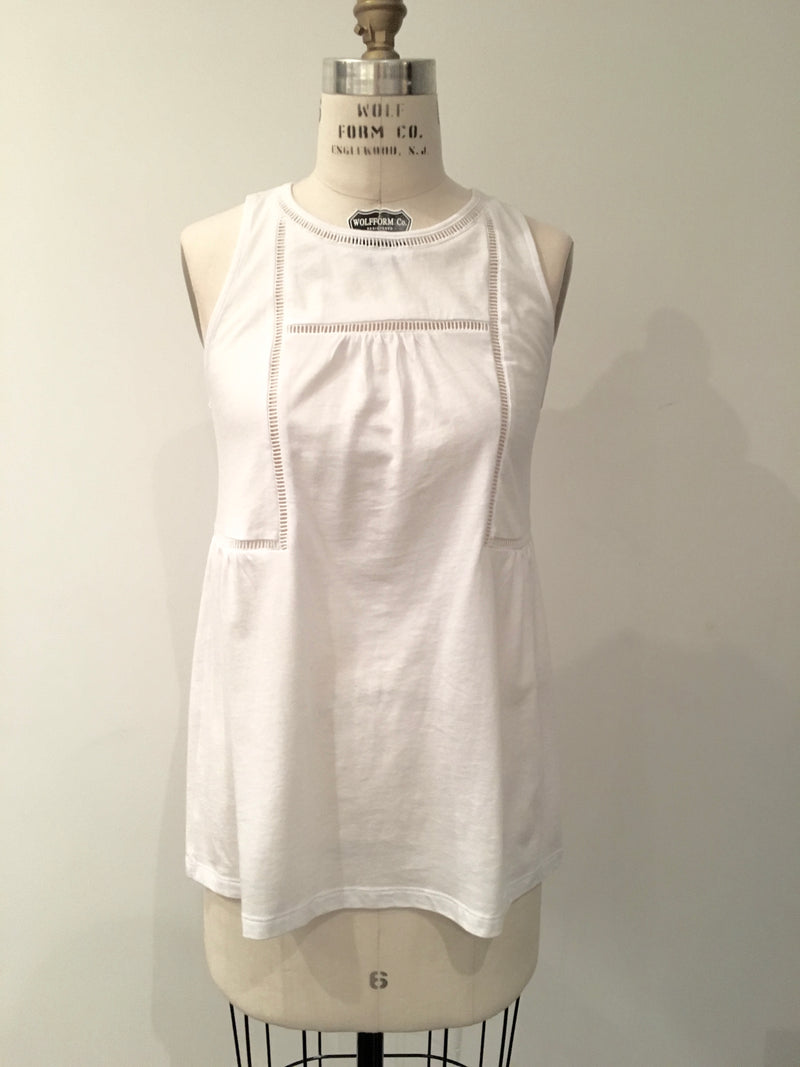 OLD NAVY white cotton sleeveless peplum top with ladder lace trim, XS T