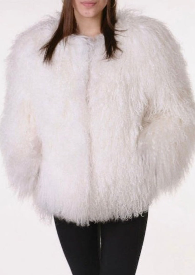 TART COLLECTIONS Women's white Mongolian fur jacket, S