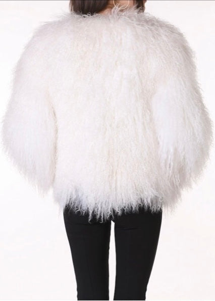 TART COLLECTIONS Women's white Mongolian fur jacket, S