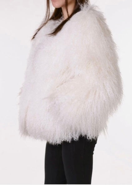 TART COLLECTIONS Women's white Mongolian fur jacket, S