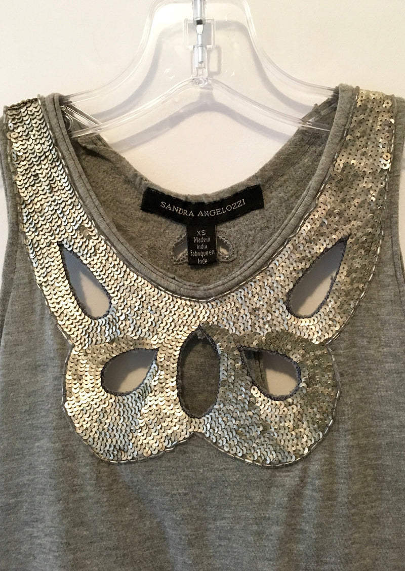 SANDRA ANGELOZZI Women's grey cotton racerback sequin top, XS