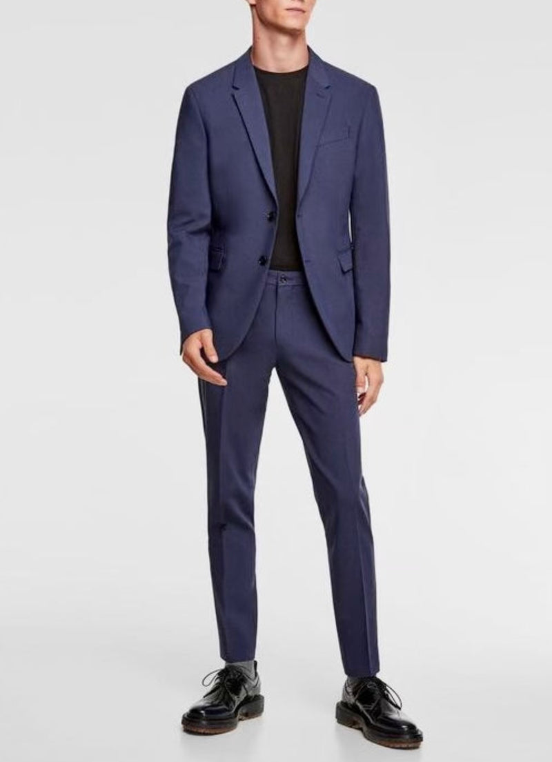 ZARA Men's navy slim 2-button bi-stretch "Traveller Suit", 38R