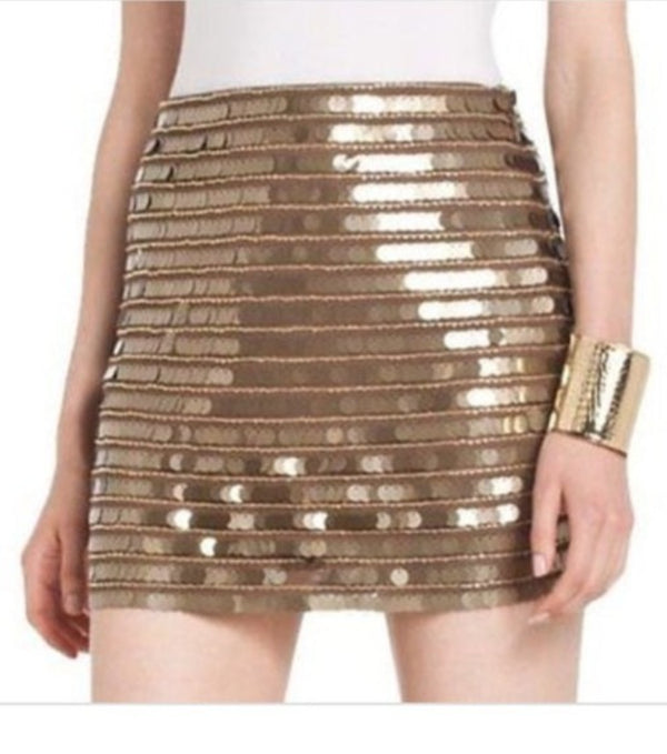 BCBG Women's bronze sequin mini skirt, S