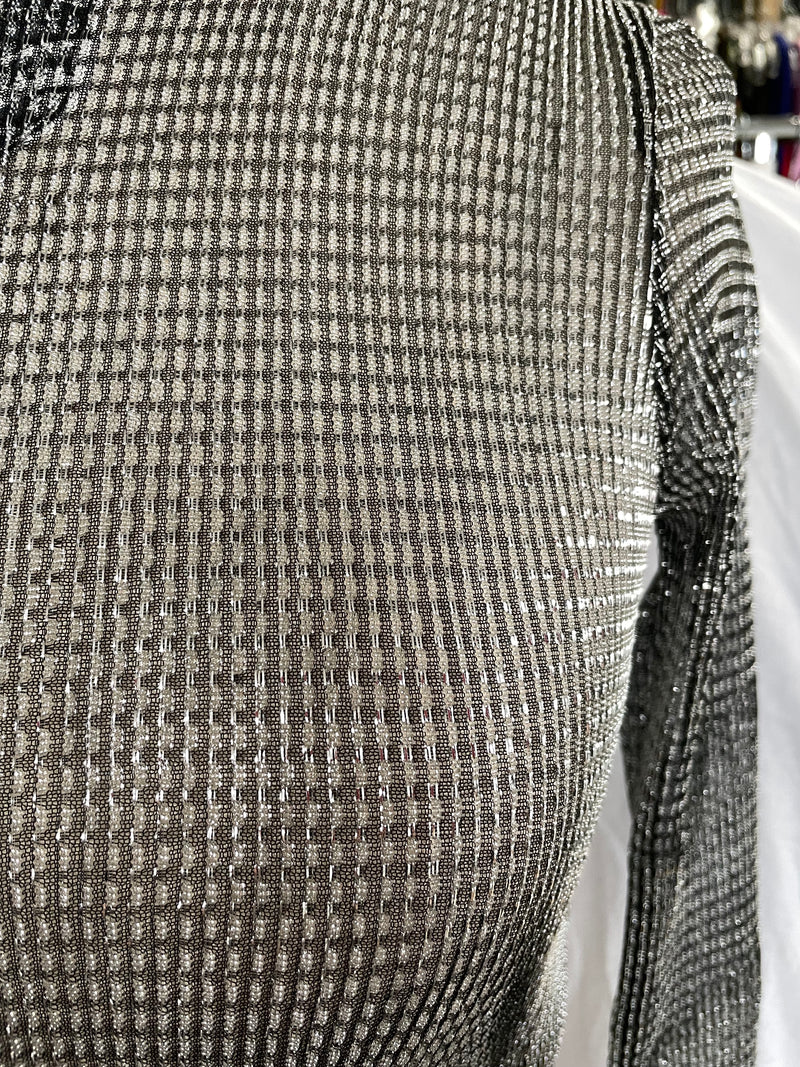 TOPSHOP women's silver metallic stretch mesh long sleeve crewneck top, 2