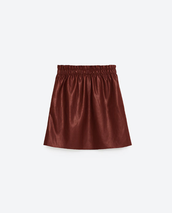 ZARA Women's maroon faux leather mini skirt, S
