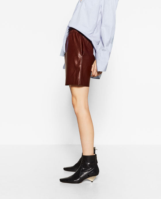 ZARA Women's maroon faux leather mini skirt, S