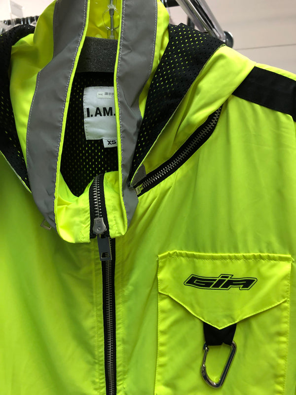 I.AM.GIA Women's neon yellow multi zip w/ mesh jacket & detachable hood, XS