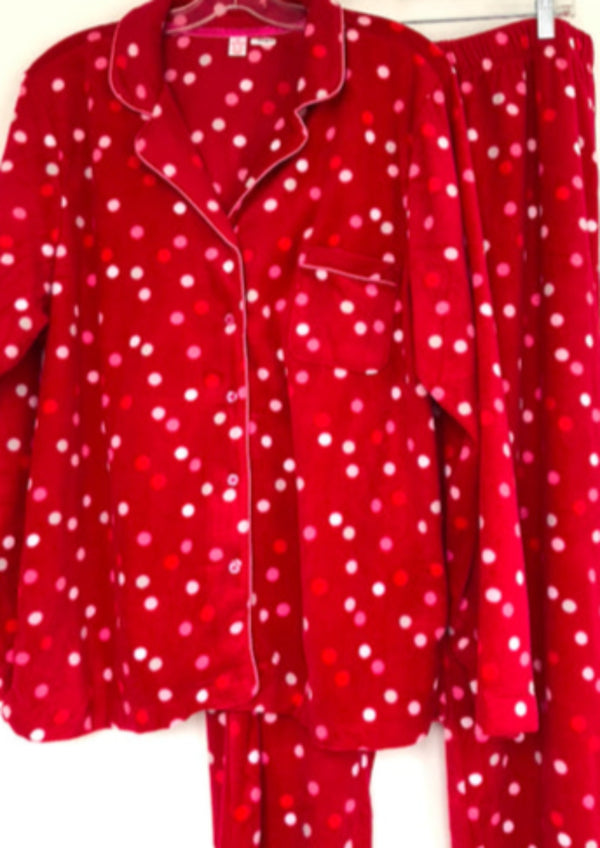 JOE FRESH Women’s red flannel polka dot pj’s w/ notch collar & chest pocket, XL
