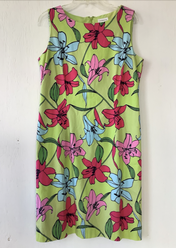 LIZ CLAIBORNE Women’s floral shift green/pink/blue print dress, 14