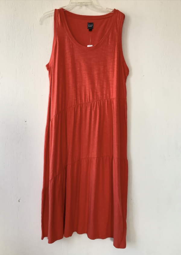 GAP Women’s orange cotton jersey gathered sleeveless dress, XL