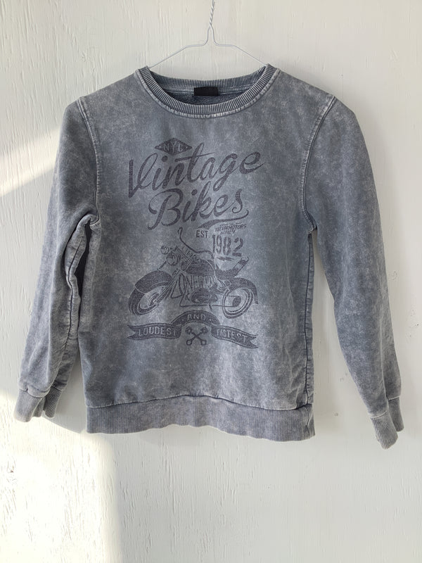 NEXT Boy's grey "Vintage Bikes" graphic mineral wash crewneck sweatshirt, 8