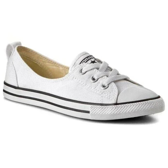 CONVERSE W white Chuck Taylor “All Star” ballet laced slip-on sneaker w/ black trim, 10