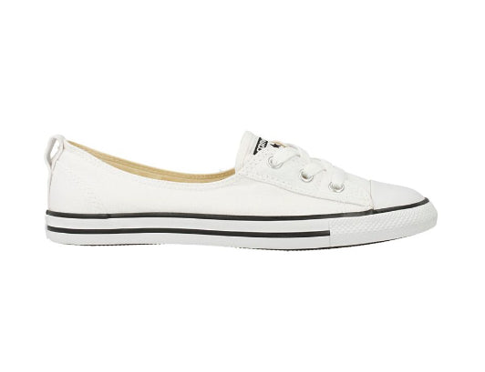 CONVERSE W white Chuck Taylor “All Star” ballet laced slip-on sneaker w/ black trim, 10