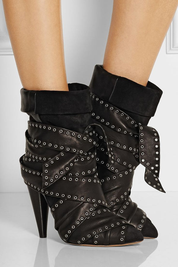 ISABEL MARANT Women's grey suede / black leather "Aleen" bootie, 8