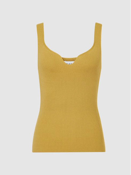 REISS Women’s “Yellow Daisy Sweetheart” sleeveless rib knit top, S