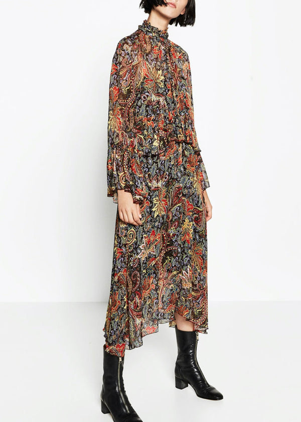 ZARA Women's multi paisley printed chiffon maxi dress, XS