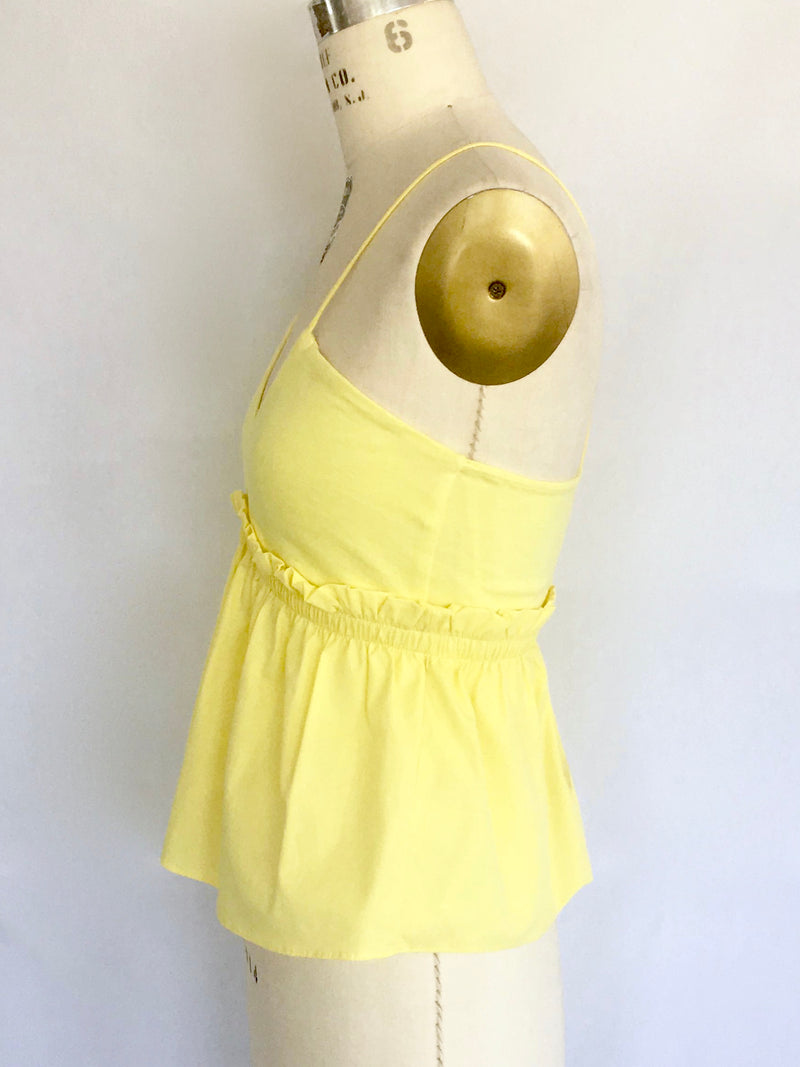 ZARA Women's yellow cotton spaghetti strap top with ruffled bottom, S