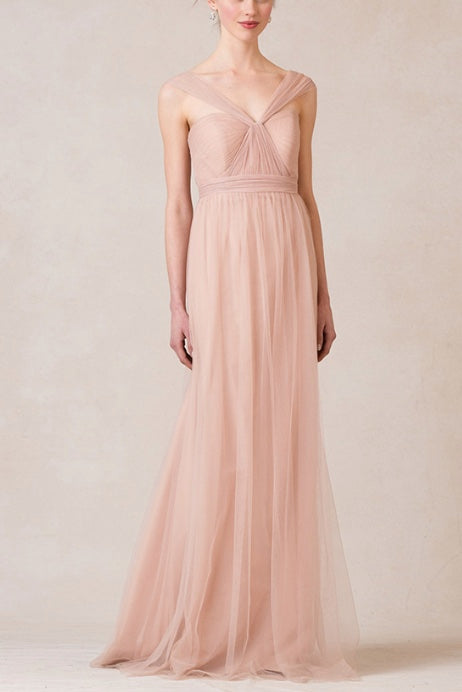 JENNY YOO soft pink tulle shirred strapless gown w/ sweetheart neckline & detachable sash, 12