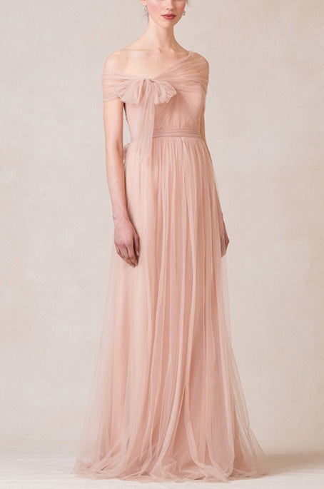 JENNY YOO soft pink tulle shirred strapless gown w/ sweetheart neckline & detachable sash, 12