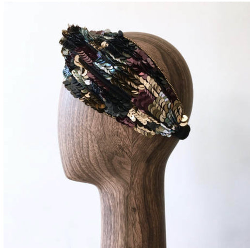ZARA bronze/gold sequin headband w/ front knot, S/M