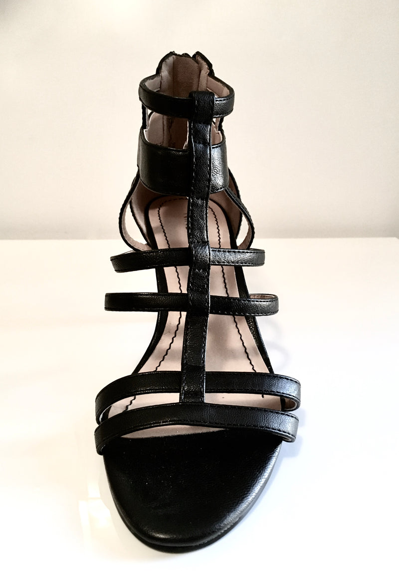 9 WEST black caged kitten heel sandal, 5.5