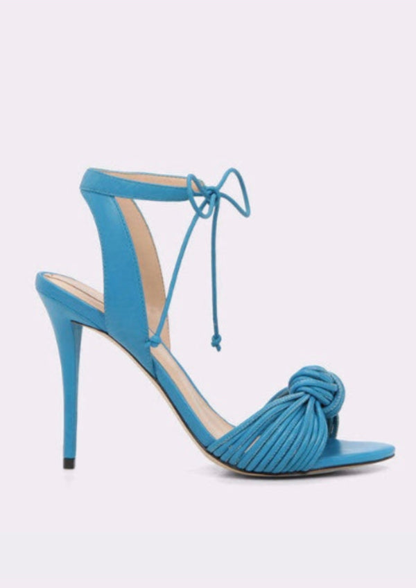 ALDO turquoise leather tied-knot high heel sandal, 7.5