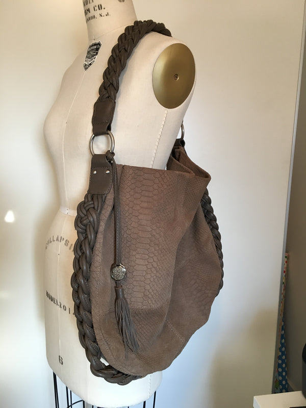 VINCE CAMUTO taupe purse suede hobo bag 15" x 3" x 10"