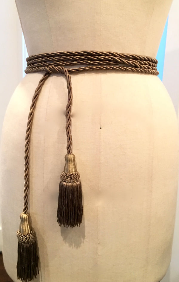 VINTAGE Women's golden corded belt with tassels, NS