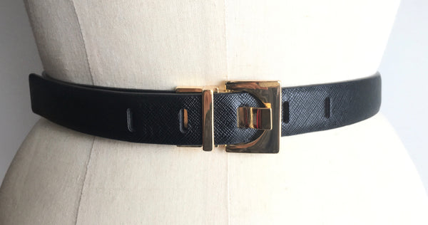ANNE KLEIN Women's black/dark brown reversible belt w/ gold buckle, L