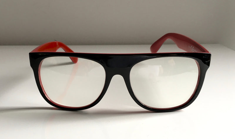 URBAN OUTFITTERS black w/ red interior wide flat top frames with squared antiglare lenses