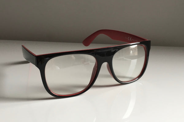 URBAN OUTFITTERS black w/ red interior wide flat top frames with squared antiglare lenses