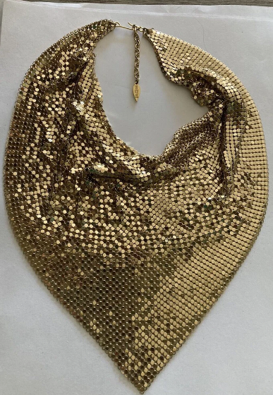 VINTAGE 70'S WHITING & DAVIS gold mesh scarf