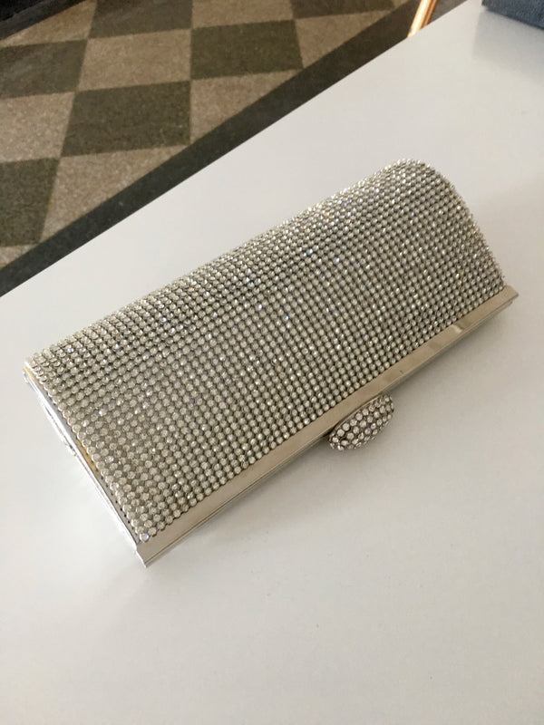 EVENING CLUTCH silver rhinestone purse w/ detachable chain strap