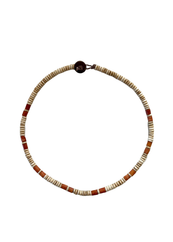 Cream bone necklace with rust bead accents, 9" long