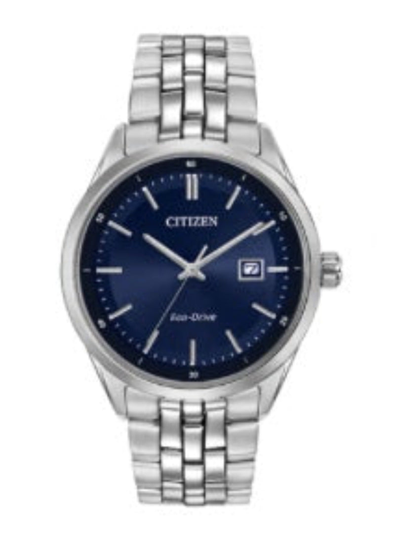 CITIZEN M silver w/ blue dial “Corso” Eco-Drive watch w/ calendar, 40 millimeter