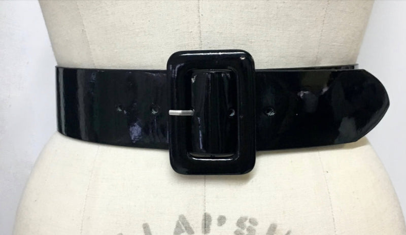 H&M black patent medium belt, M