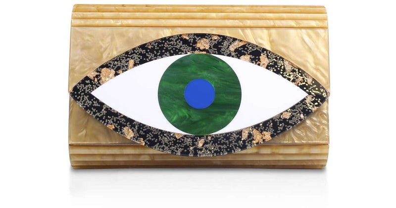 KURT GEIGER LONDON gold acrylic Evil Eye clutch