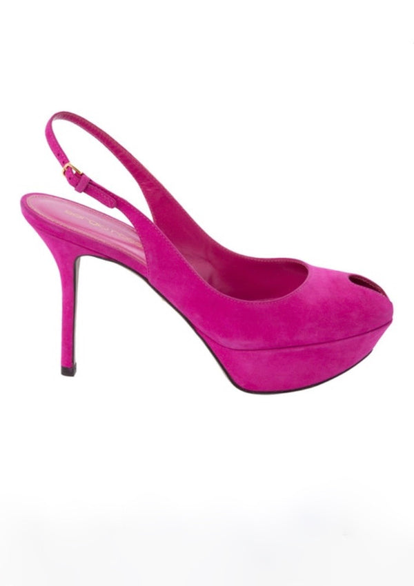 SERGIO ROSSI hot pink suede platform stiletto slingback heels, 8