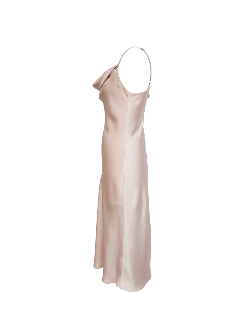 LOCK & KEY champagne satin cowl neck bias cut dress, M