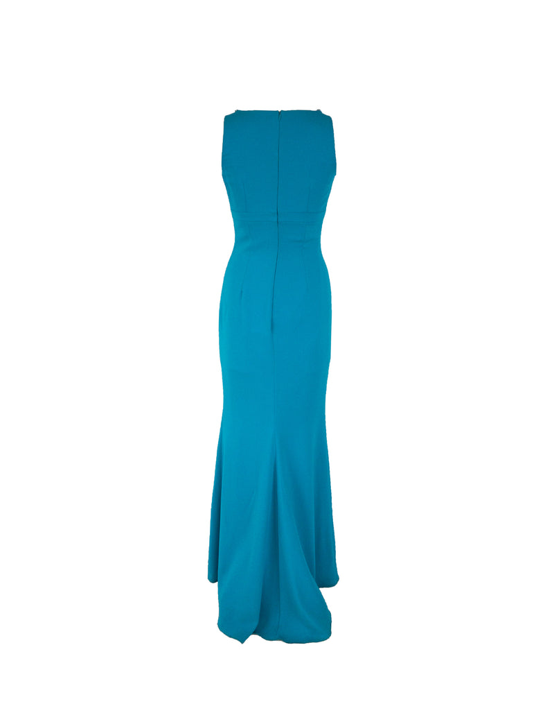 BADGLEY MISCHKA turquoise beaded deep v-neck gown, 2